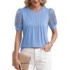 image:imageLUXVEER Womens Dressy Casual Blouses Puff Short Sleeve Lace Pleated Tops Business Work Shirts 2026 Trendy Summer T ShirtLight Blue