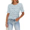 image:imageLUXVEER Womens Eyelet Tops Puff Short Sleeve Blouses Dressy Casual Cute Hollow Out Crochet Lace Embroidered Summer ShirtsBlue