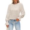 image:imageLUXVEER Womens Long Sleeve Textured Lace Floral Shirts Dressy Casual Blouses 2026 Trendy Fall Work TopsBeige
