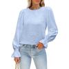 image:imageLUXVEER Womens Long Sleeve Textured Lace Floral Shirts Dressy Casual Blouses 2026 Trendy Fall Work TopsLight Blue