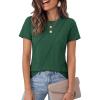 image:imageLUXVEER Womens Short Sleeve Tops Pleated Crewneck Loose Fit T Shirt Business Casual Dressy Work Shirts 2026 Summer BlousesGreen