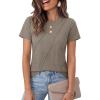 image:imageLUXVEER Womens Short Sleeve Tops Pleated Crewneck Loose Fit T Shirt Business Casual Dressy Work Shirts 2026 Summer BlousesGrey