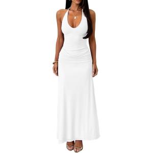 image:imageKaximil Womens Sexy V Neck Halter Maxi Dresses Bodycon Cocktail Wedding Guest Long DressWhite