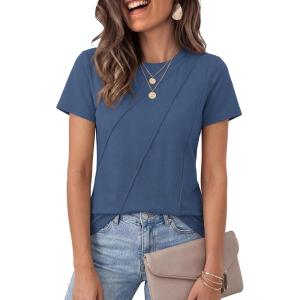 image:imageLUXVEER Womens Short Sleeve Tops Pleated Crewneck Loose Fit T Shirt Business Casual Dressy Work Shirts 2026 Summer BlousesBlue
