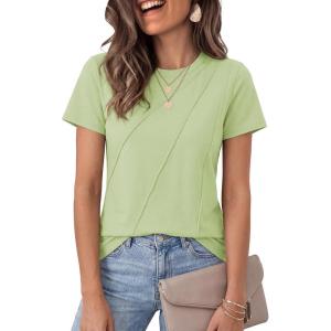 image:imageLUXVEER Womens Short Sleeve Tops Pleated Crewneck Loose Fit T Shirt Business Casual Dressy Work Shirts 2026 Summer BlousesLight Green