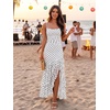 image:imageKaximil Womens Sexy Spaghetti Strap Maxi Dresses Ruched Bodycon Ruffle Mermaid Cocktail Wedding Guest Dress 2026Dot White