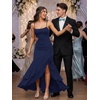 image:imageKaximil Womens Sexy Spaghetti Strap Maxi Dresses Ruched Bodycon Ruffle Mermaid Cocktail Wedding Guest Dress 2026Navy