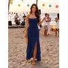 image:imageKaximil Womens Sexy Spaghetti Strap Maxi Dresses Ruched Bodycon Ruffle Mermaid Cocktail Wedding Guest Dress 2026Navy