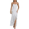 image:imageKaximil Womens Sexy Spaghetti Strap Maxi Dresses Ruched Bodycon Ruffle Mermaid Cocktail Wedding Guest Dress 2026Dot White