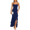 image:imageKaximil Womens Sexy Spaghetti Strap Maxi Dresses Ruched Bodycon Ruffle Mermaid Cocktail Wedding Guest Dress 2026Navy