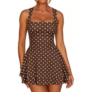 image:imageKaximil Womens Square Neck Ruffle Hem Mini Dress Ruched Waist Short Party DressesDot Brown