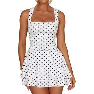 image:imageKaximil Womens Square Neck Ruffle Hem Mini Dress Ruched Waist Short Party DressesDot White
