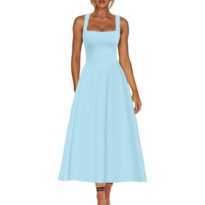 image:imageKaximil Womens Square Neck Sleeveless A Line Maxi Dress Smocked Ruffle Flowy Casual Long DressesBaby Blue