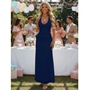image:imageKaximil Womens Sexy V Neck Halter Maxi Dresses Bodycon Cocktail Wedding Guest Long DressNavy