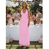 image:imageKaximil Womens Sexy V Neck Halter Maxi Dresses Bodycon Cocktail Wedding Guest Long DressPink