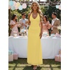 image:imageKaximil Womens Sexy V Neck Halter Maxi Dresses Bodycon Cocktail Wedding Guest Long DressYellow