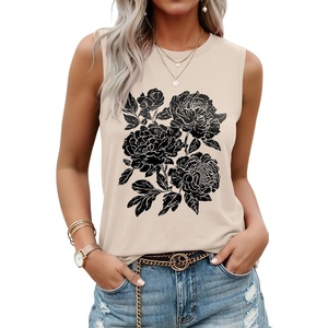 image:imageLUXVEER Sleeveless Tank Tops for Women 2026 Summer Casual Blouses Graphic Tees Loose Fit Crewneck Vacation Outfits ShirtsInk Peony Bloom