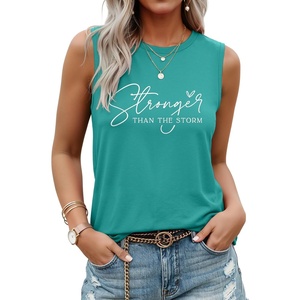 image:imageLUXVEER Sleeveless Tank Tops for Women 2026 Summer Casual Blouses Graphic Tees Loose Fit Crewneck Vacation Outfits ShirtsStronger Than the Storm