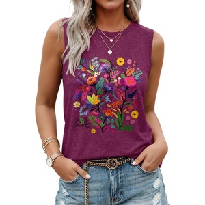 image:imageLUXVEER Sleeveless Tank Tops for Women 2026 Summer Casual Blouses Graphic Tees Loose Fit Crewneck Vacation Outfits ShirtsWild Floral Explosion