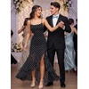 image:imageKaximil Womens Sexy Spaghetti Strap Maxi Dresses Ruched Bodycon Ruffle Mermaid Cocktail Wedding Guest Dress 2026Dot Black