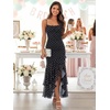 image:imageKaximil Womens Sexy Spaghetti Strap Maxi Dresses Ruched Bodycon Ruffle Mermaid Cocktail Wedding Guest Dress 2026Dot Black