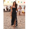 image:imageKaximil Womens Sexy Spaghetti Strap Maxi Dresses Ruched Bodycon Ruffle Mermaid Cocktail Wedding Guest Dress 2026Dot Black