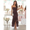 image:imageKaximil Womens Sexy Spaghetti Strap Maxi Dresses Ruched Bodycon Ruffle Mermaid Cocktail Wedding Guest Dress 2026Dot Brown