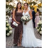 image:imageKaximil Womens Sexy Spaghetti Strap Maxi Dresses Ruched Bodycon Ruffle Mermaid Cocktail Wedding Guest Dress 2026Dot Brown