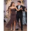 image:imageKaximil Womens Sexy Spaghetti Strap Maxi Dresses Ruched Bodycon Ruffle Mermaid Cocktail Wedding Guest Dress 2026Dot Brown