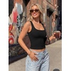 image:imageTrendy Queen Womens Double Lined Tank Tops with Built in BrasSquare Neck Workout Tops for SummerBlack