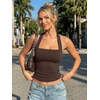 image:imageTrendy Queen Womens Halter Tank Tops  Square Neck Sleeveless Going Out amp Vacation TopsBrown