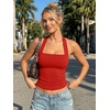 image:imageTrendy Queen Womens Halter Tank Tops  Square Neck Sleeveless Going Out amp Vacation TopsRed