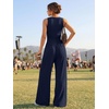 image:imageTrendy Queen Womens Sleeveless Mock Neck Palazzo Romper Casual Summer OutfitsNavy
