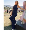 image:imageTrendy Queen Womens Sleeveless Mock Neck Palazzo Romper Casual Summer OutfitsNavy
