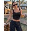 image:imageTrendy Queen Womens Square Neck Crop Tank Top Double Lined Basic Going Out TopsBlack