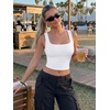 image:imageTrendy Queen Womens Square Neck Crop Tank Top Double Lined Basic Going Out TopsWhite