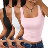 image:imageTrendy Queen 3 Pack Womens Double Lined Square Neck Tank Tops for Summer Going OutPink White Black
