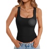 image:imageTrendy Queen Womens Double Lined Tank Tops with Built in BrasSquare Neck Workout Tops for SummerBlack