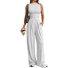 image:imageTrendy Queen Womens Sleeveless Mock Neck Palazzo Romper Casual Summer OutfitsGrey