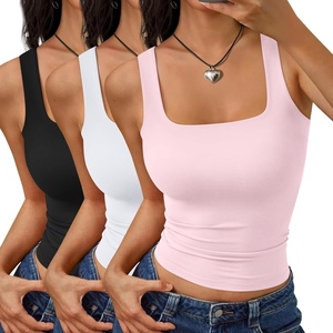 image:imageTrendy Queen 3 Pack Womens Double Lined Square Neck Tank Tops for Summer Going OutPink White Black