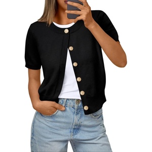 image:imageTrendy Queen Short Sleeve Cardigan Sweaters for Women Cropped Tops Summer 2026 Spring Outfits Cute Casual Y2k Fashion ClothesBlack