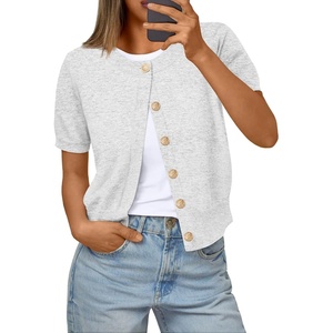 image:imageTrendy Queen Short Sleeve Cardigan Sweaters for Women Cropped Tops Summer 2026 Spring Outfits Cute Casual Y2k Fashion ClothesGrey