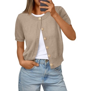 image:imageTrendy Queen Short Sleeve Cardigan Sweaters for Women Cropped Tops Summer 2026 Spring Outfits Cute Casual Y2k Fashion ClothesKhaki