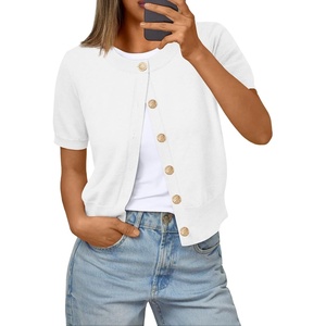 image:imageTrendy Queen Short Sleeve Cardigan Sweaters for Women Cropped Tops Summer 2026 Spring Outfits Cute Casual Y2k Fashion ClothesWhite