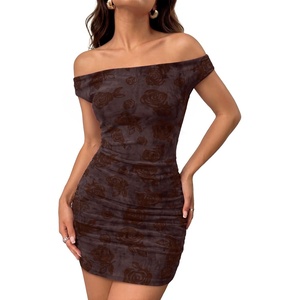 image:imageTrendy Queen Womens Off The Shoulder Floral Mini Dress Summer Party Bodycon Ruched Short DressesWine