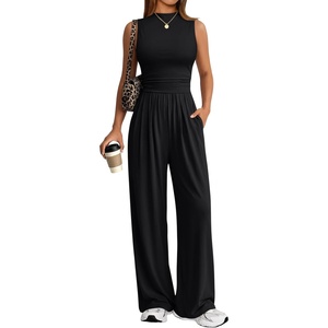 image:imageTrendy Queen Womens Sleeveless Mock Neck Palazzo Romper Casual Summer OutfitsBlack