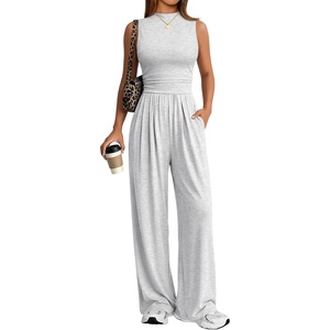 image:imageTrendy Queen Womens Sleeveless Mock Neck Palazzo Romper Casual Summer OutfitsGrey