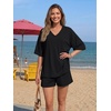 image:imageTrendy Queen 2 Piece Sets for Women Summer 2026 Lounge Short Set V Neck Oversized Top amp Loose Fit Shorts with PocketsBlack