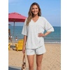image:imageTrendy Queen 2 Piece Sets for Women Summer 2026 Lounge Short Set V Neck Oversized Top amp Loose Fit Shorts with PocketsGrey