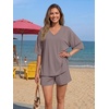 image:imageTrendy Queen 2 Piece Sets for Women Summer 2026 Lounge Short Set V Neck Oversized Top amp Loose Fit Shorts with PocketsRose Taupe